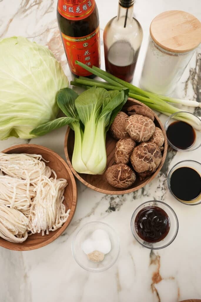 Raw ingredients for shanghai fried noodles