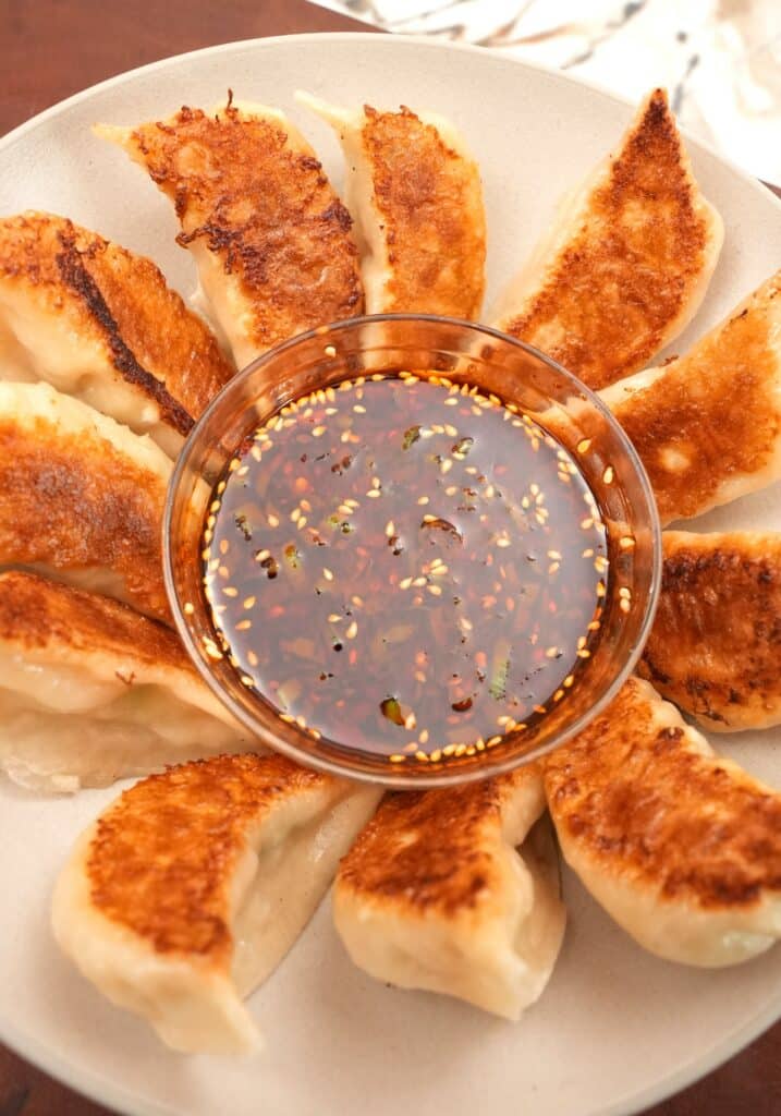 Close up of shrimp and cabbage dumplings