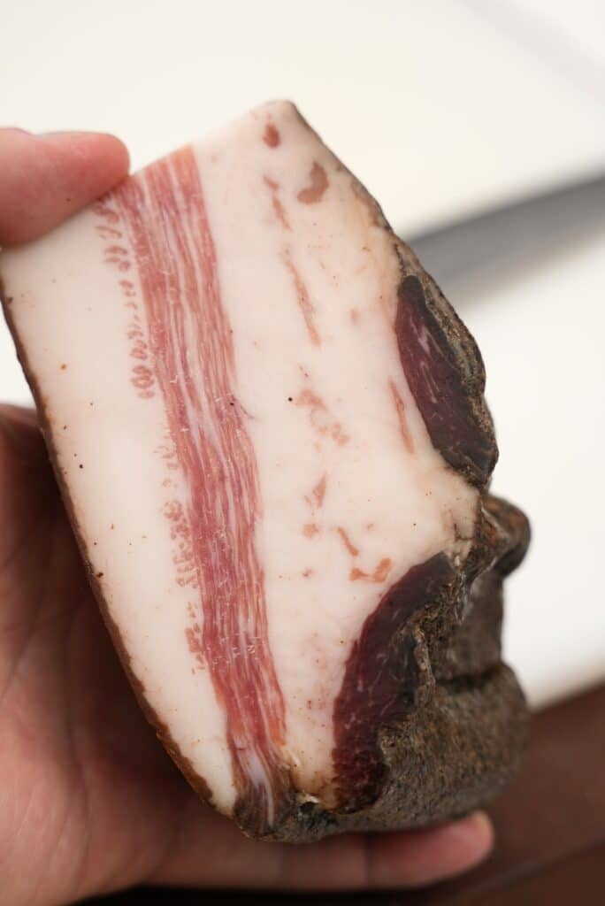 Guanciale whole before cutting