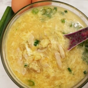 Chicken Corn Egg Drop Soup in a bowl