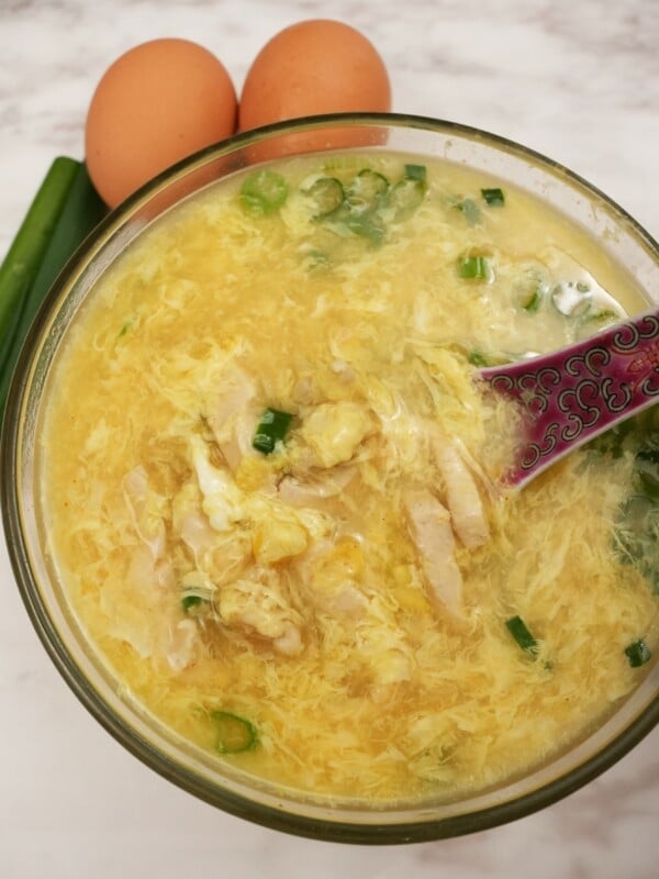 Chicken Corn Egg Drop Soup in a bowl