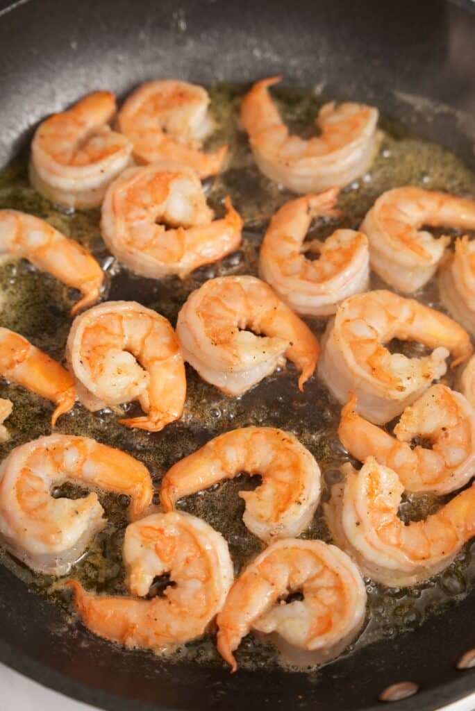 Cooking shrimp in a pan