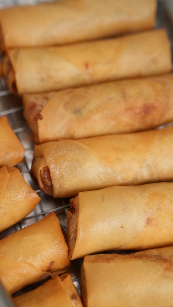 Egg rolls on a tray