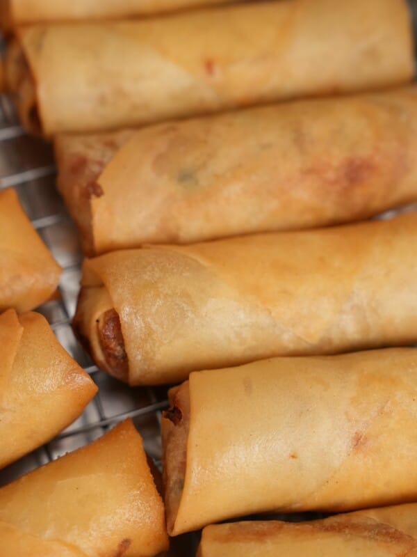 Egg rolls on a tray