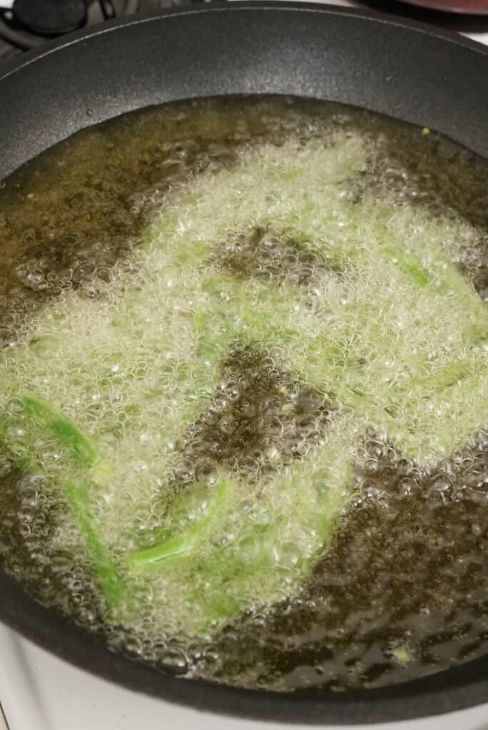 Green Beans frying in oil