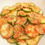 Korean cucumber salad in a bowl.