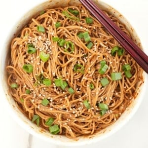 Creamy Spicy Sesame Soba noodles in a bowl