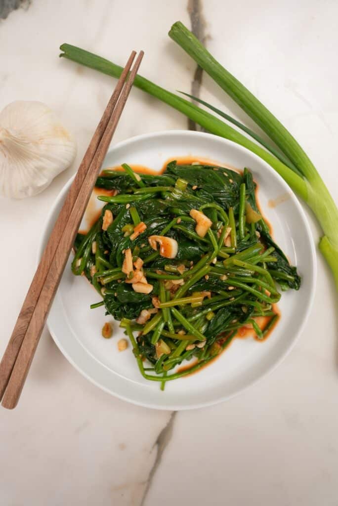 Spicy Korean Spinach Side Dish on a plate