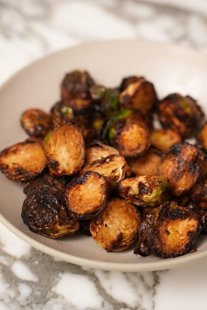 Cooked brussels sprouts in a bowl