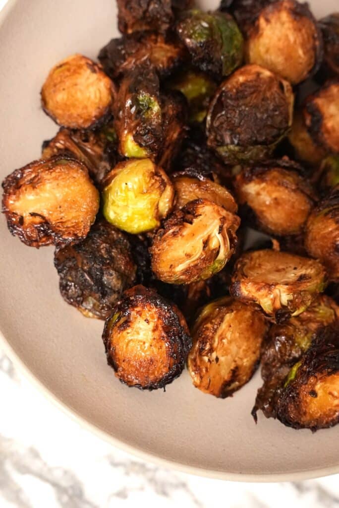 Crispy and golden brown brussels sprouts in a bowl 