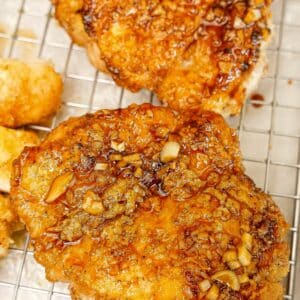 Honey Garlic Chicken Thighs cooked on a wire rack.
