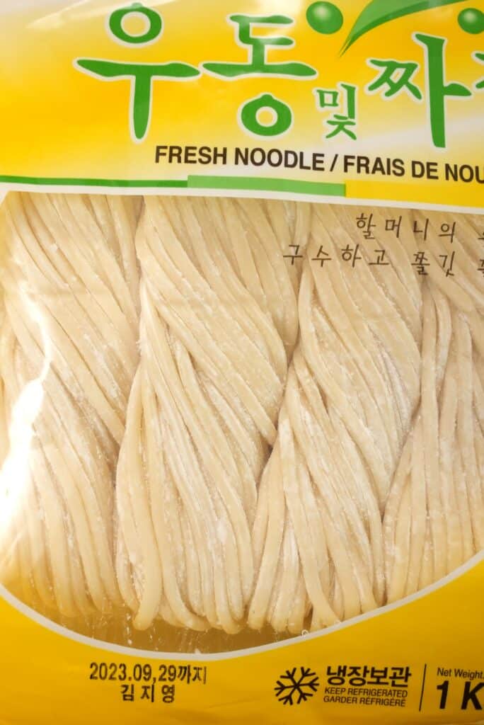 Korean wheat noodles in the package.