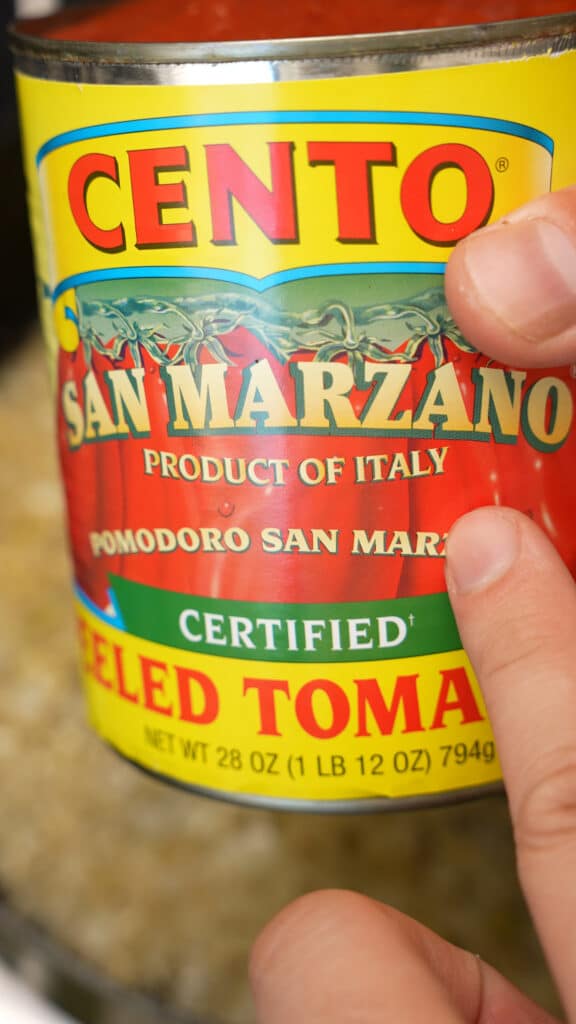 A close up photo of a can of San Marzano Tomatoes.