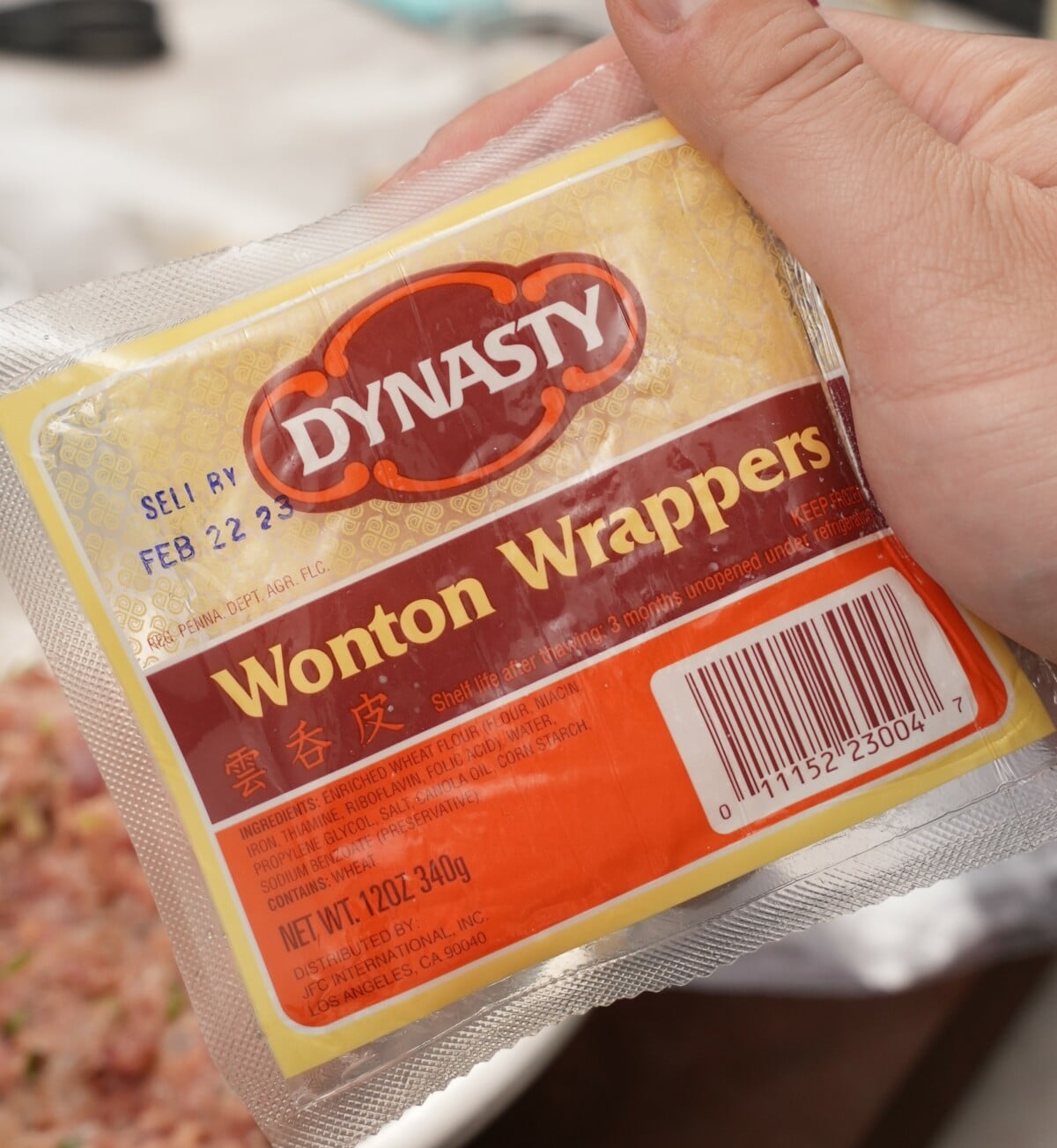 Dynasty wonton wrappers in packaging.