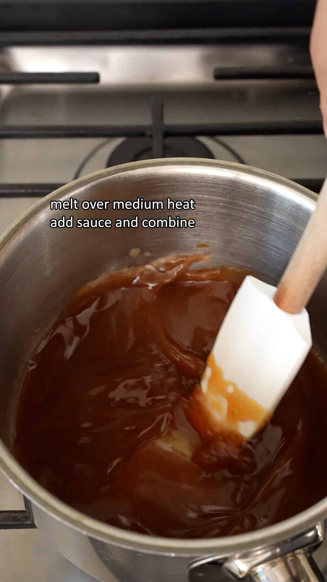 Mixing Pad Thai sauce in a saucepan.