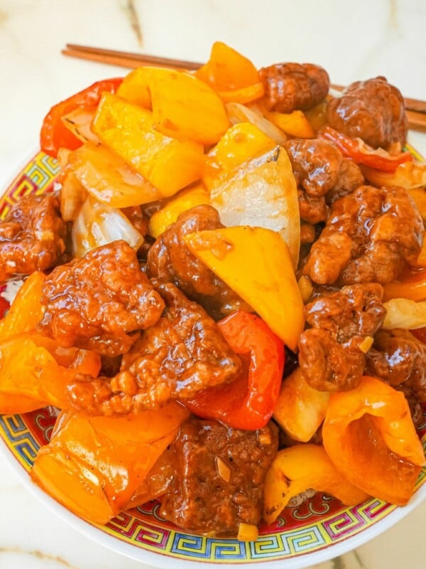 Sweet and Sour Pork on a plate.