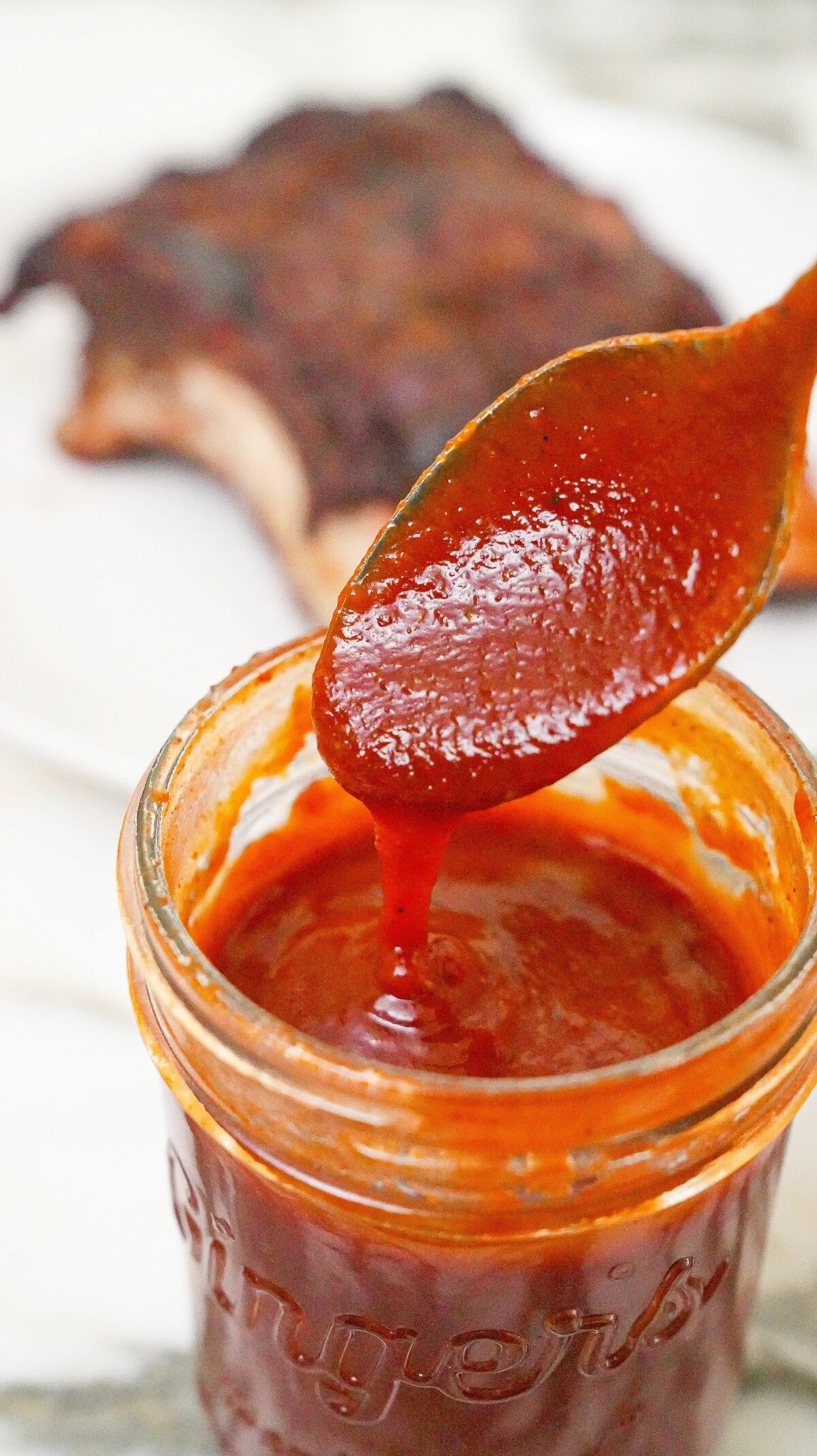 Homemade BBQ sauce in a jar.