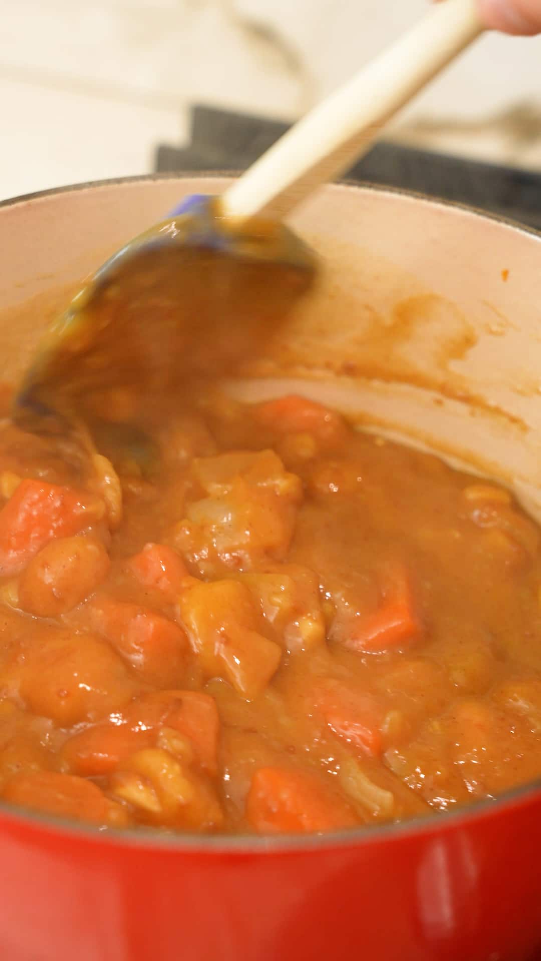 Japanese curry thickening in a dutch oven.