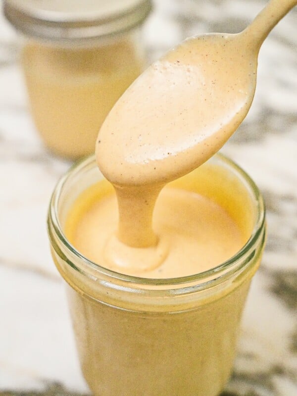 Homemade honey mustard sauce in a jar.