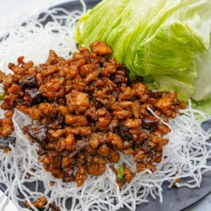 Copycat PF Chang's chicken lettuce wraps on a plate.