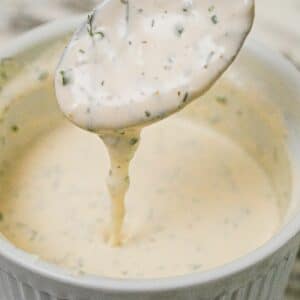 Homemade ranch dressing in a bowl.