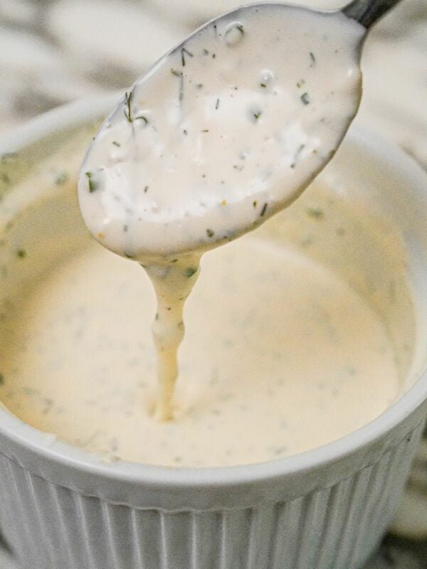 Homemade ranch dressing in a bowl.