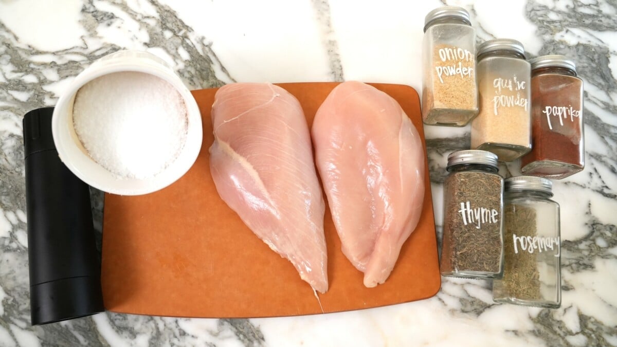 Raw ingredients for Air Fryer Chicken Breast.