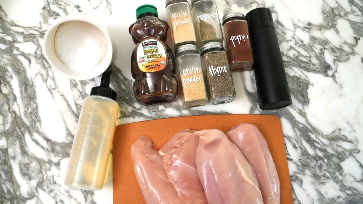 Raw ingredients for Baked Chicken Breast.