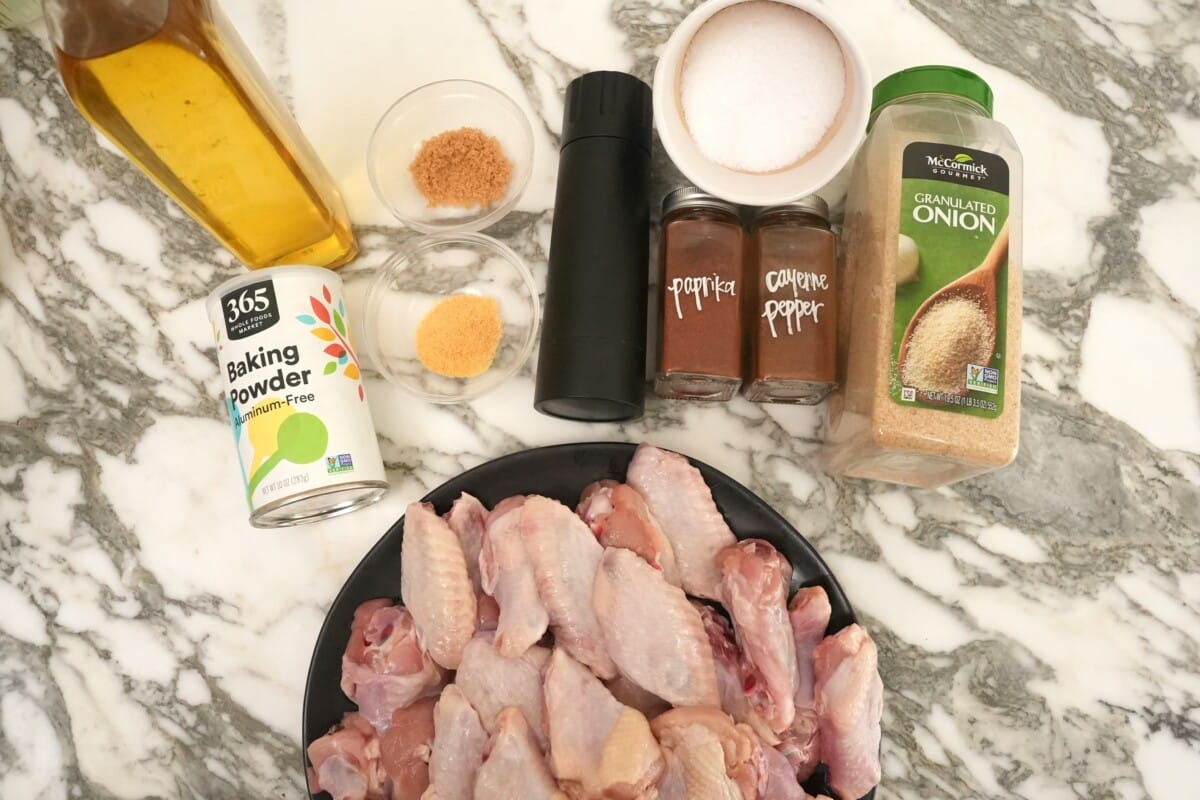 Raw ingredients for grilled chicken wings.