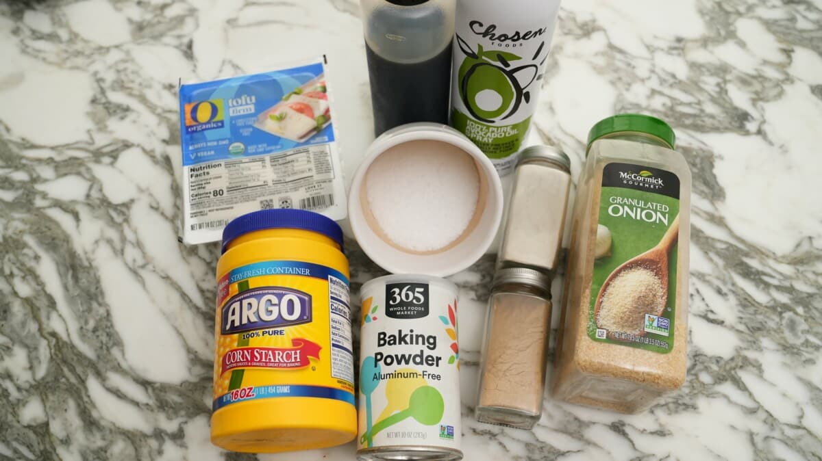 Raw ingredients for Air Fryer Tofu.