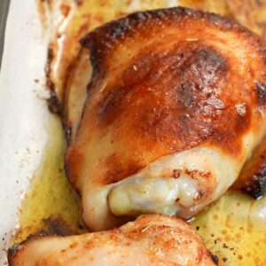 Baked Chicken Thighs on a baking sheet.