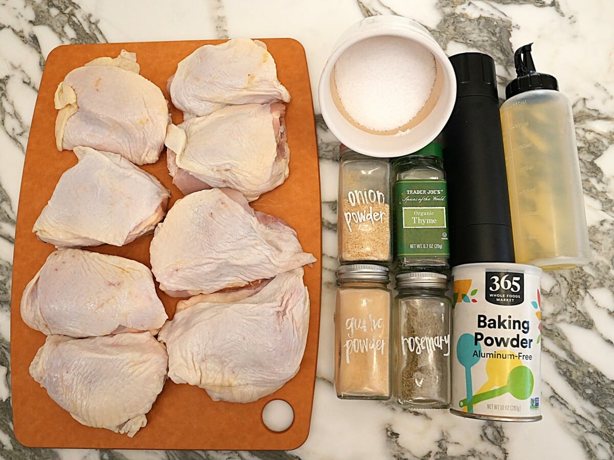 Raw ingredients for Baked Chicken Thighs.