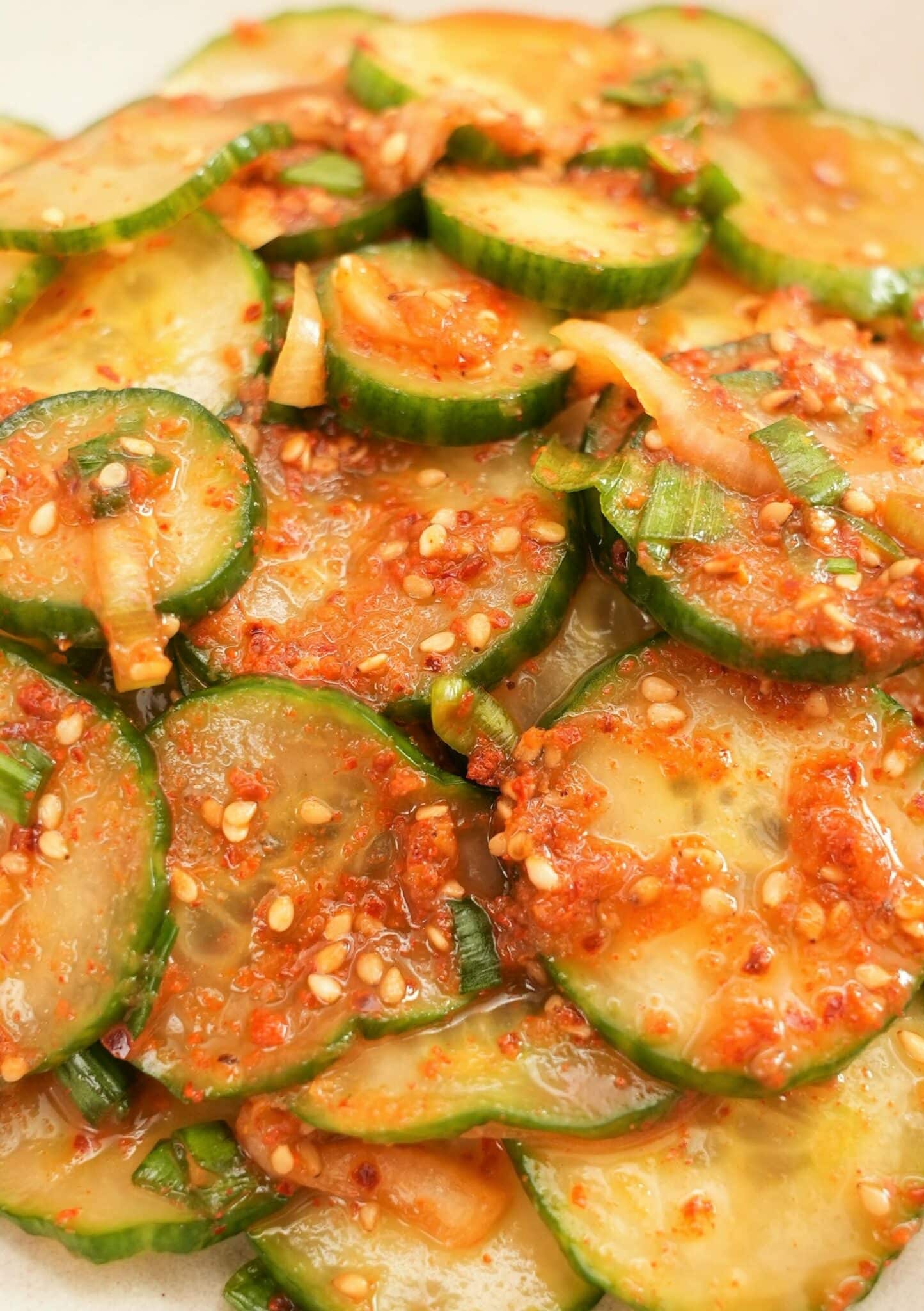 Korean Cucumber Salad plated on a bowl