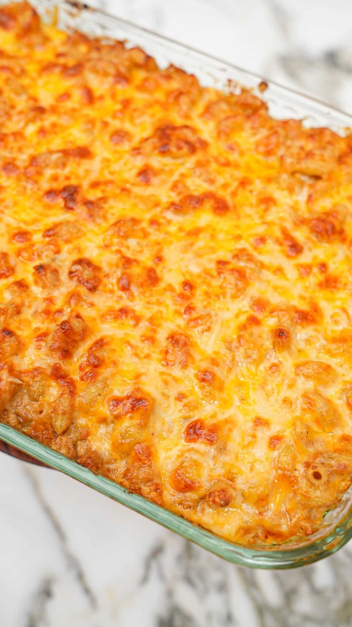 Baked mac and cheese out of the oven.