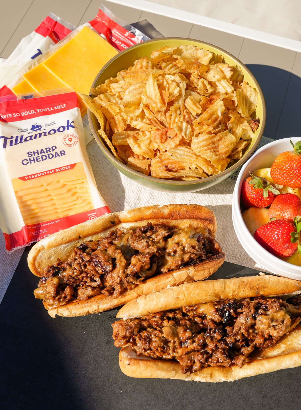 Bulgogi Cheesesteaks on a table.