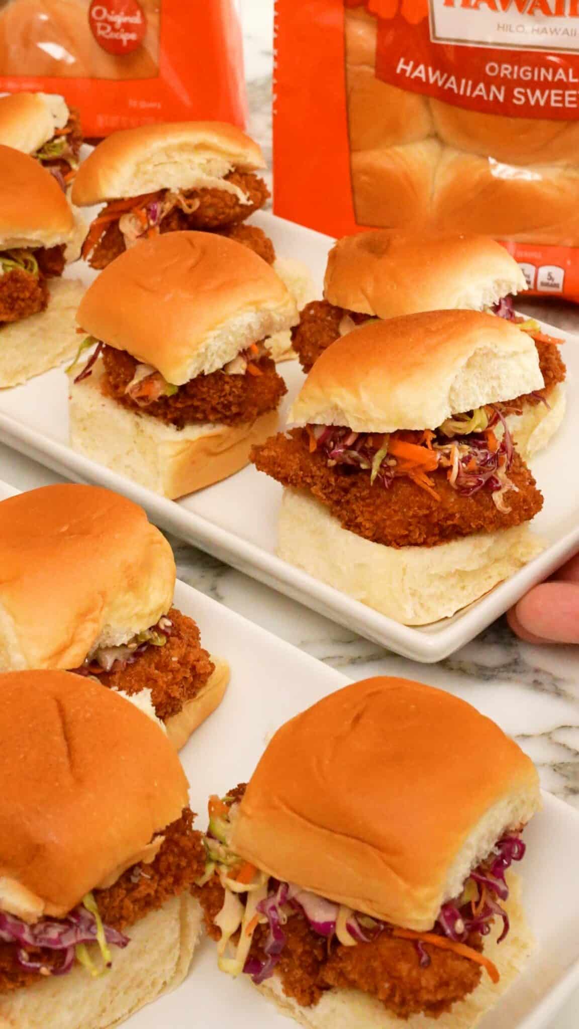 Chicken Katsu sliders on a tray.