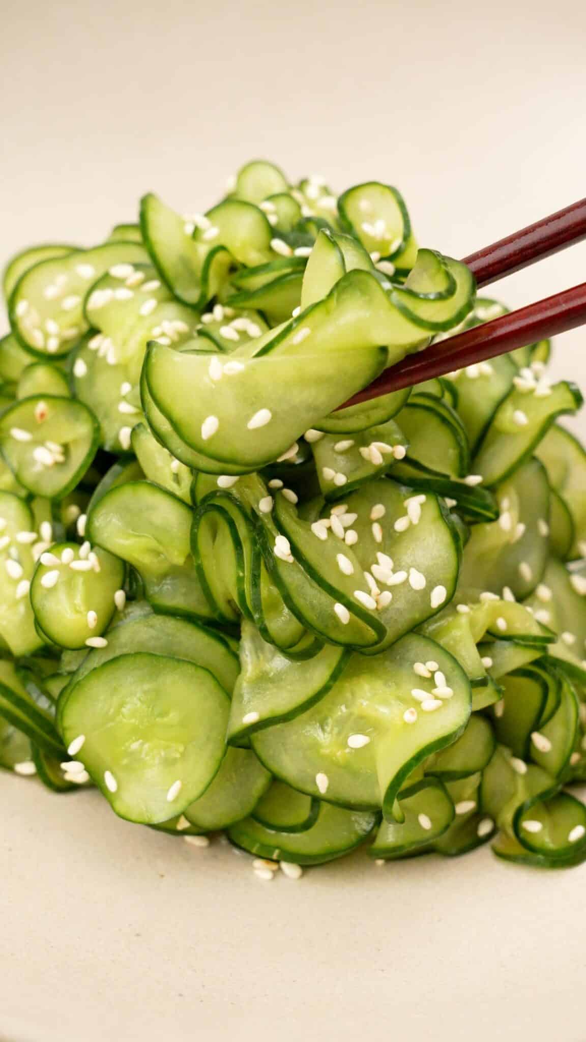 Japanese cucumber salad in a bowl.