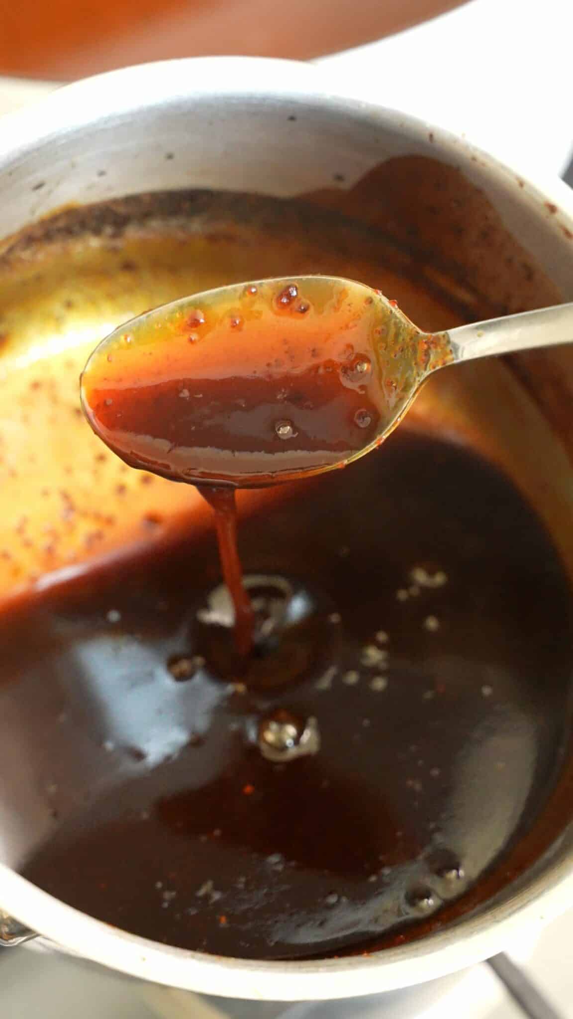 The korean fried chicken sandwich sauce in a pot.