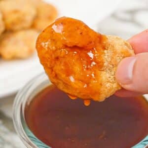 Mcdonalds copycat sweet and sour sauce with a chicken nugget.