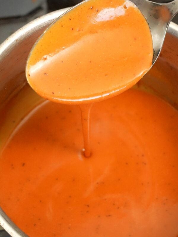 Authentic Homemade buffalo sauce in a pot.