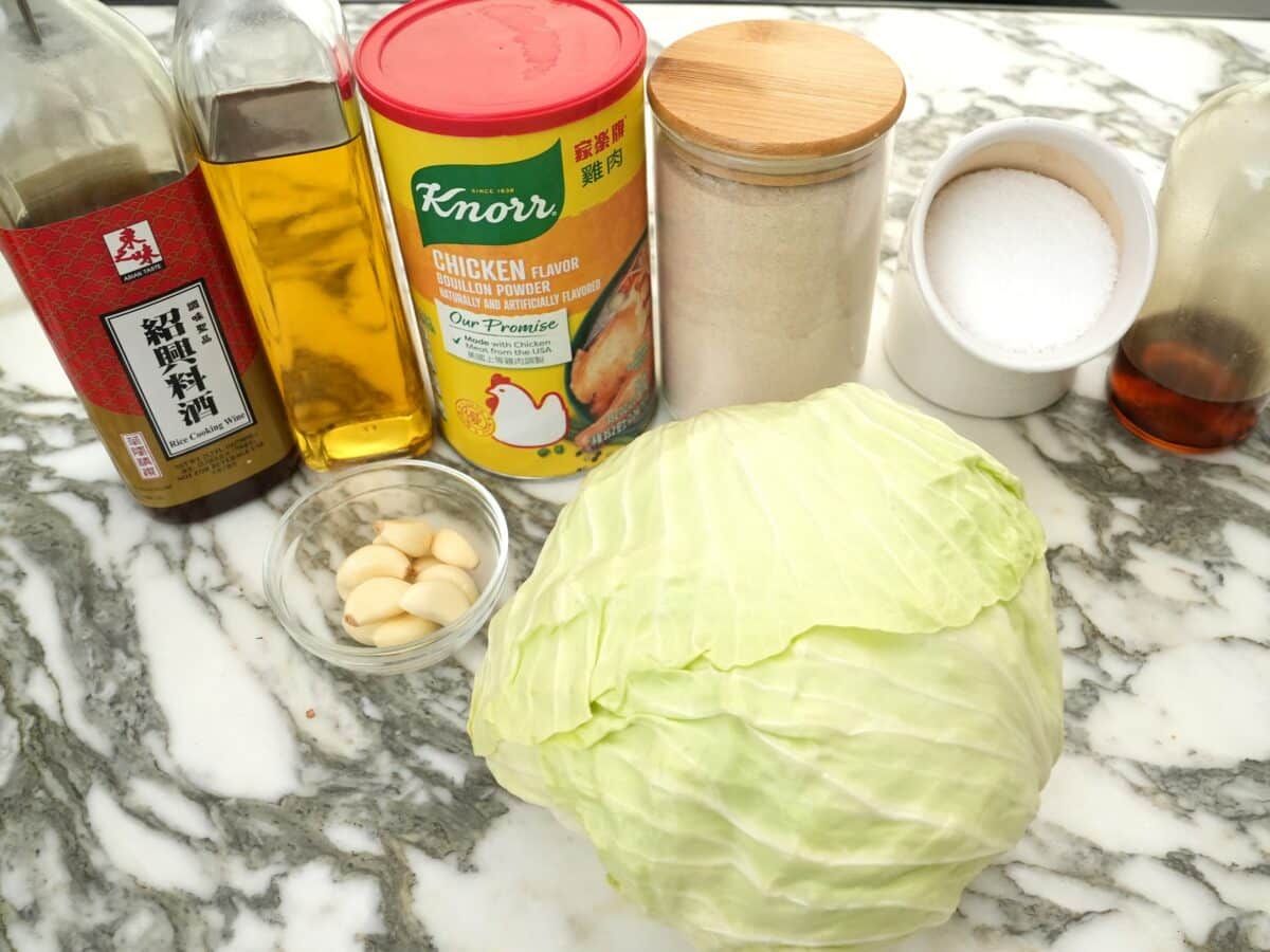 Raw ingredients for Din Tai Fung Taiwanese cabbage with garlic.