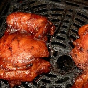 Air Fryer Char Siu Chicken in the air fryer.
