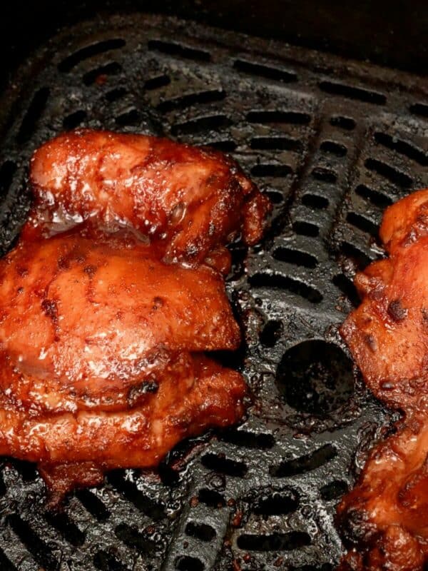 Air Fryer Char Siu Chicken in the air fryer.