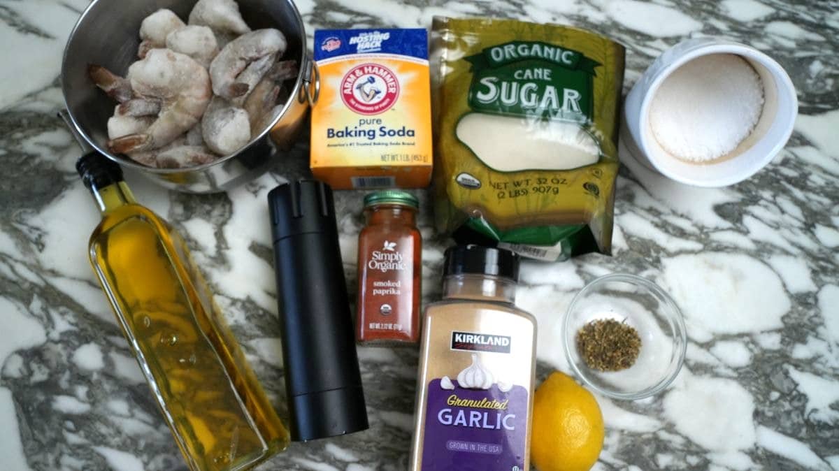 Raw ingredients for Air Fryer Shrimp on a table.