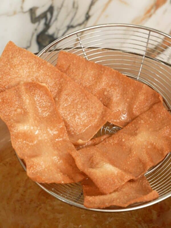 Fried Wonton Chips fried in oil.