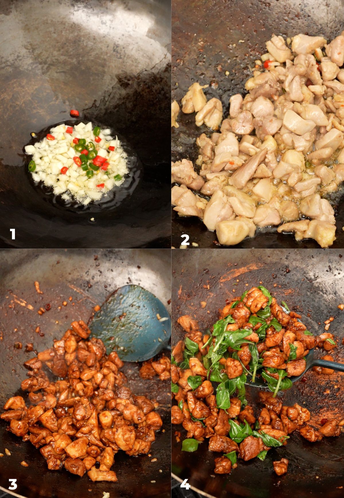 Thai Basil Chicken cooking steps.