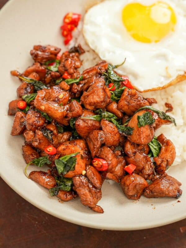 Thai Basil Chicken in a bowl.